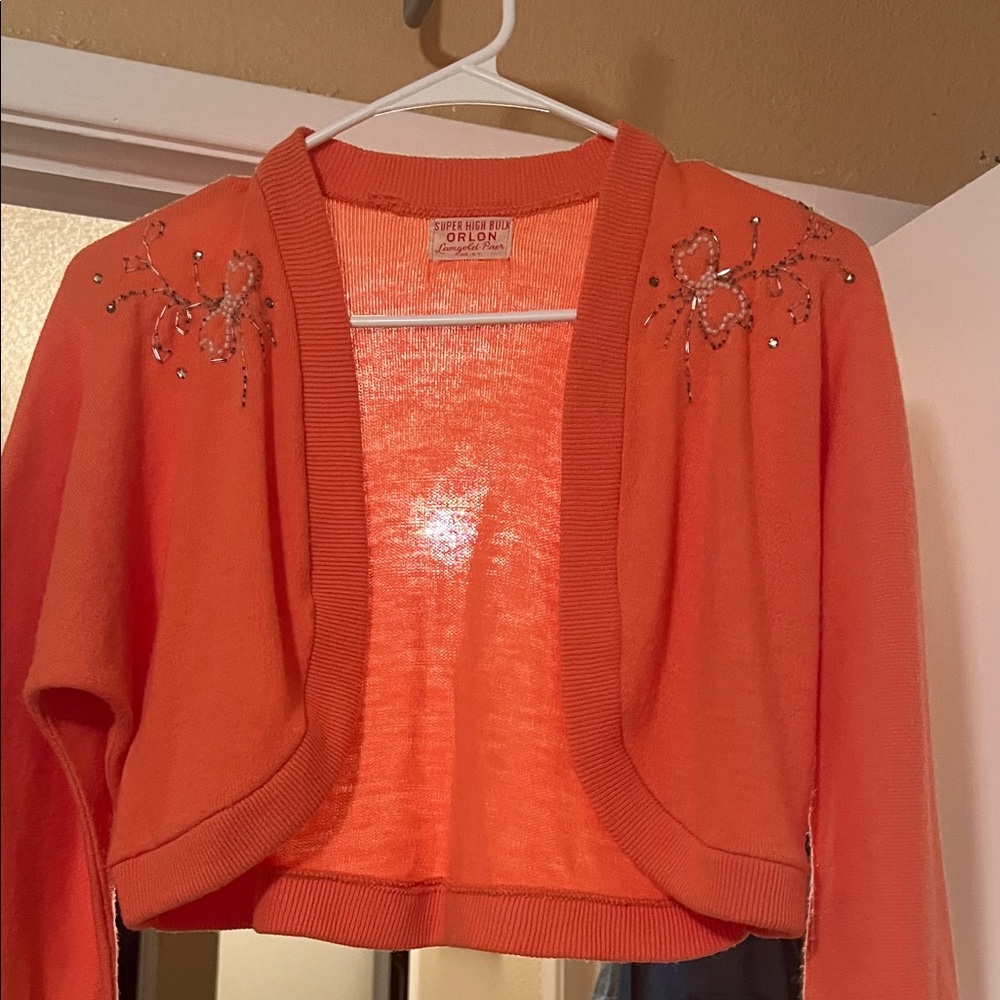 Women's Orange Embellished Shrug